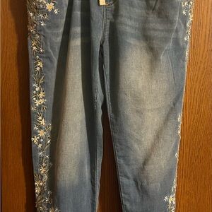 DRIFTWOOD Blue  Jogger Jeans with Floral Embroidery